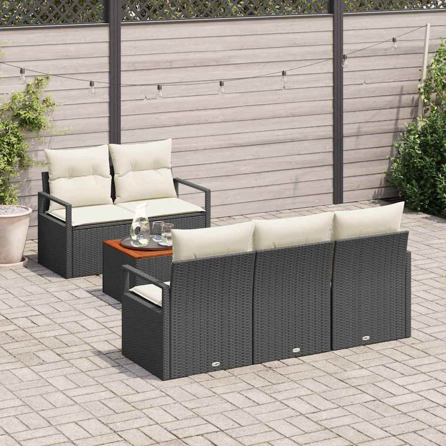 Tuinbankenset met kussen 6 pcs Zwart poly rattan