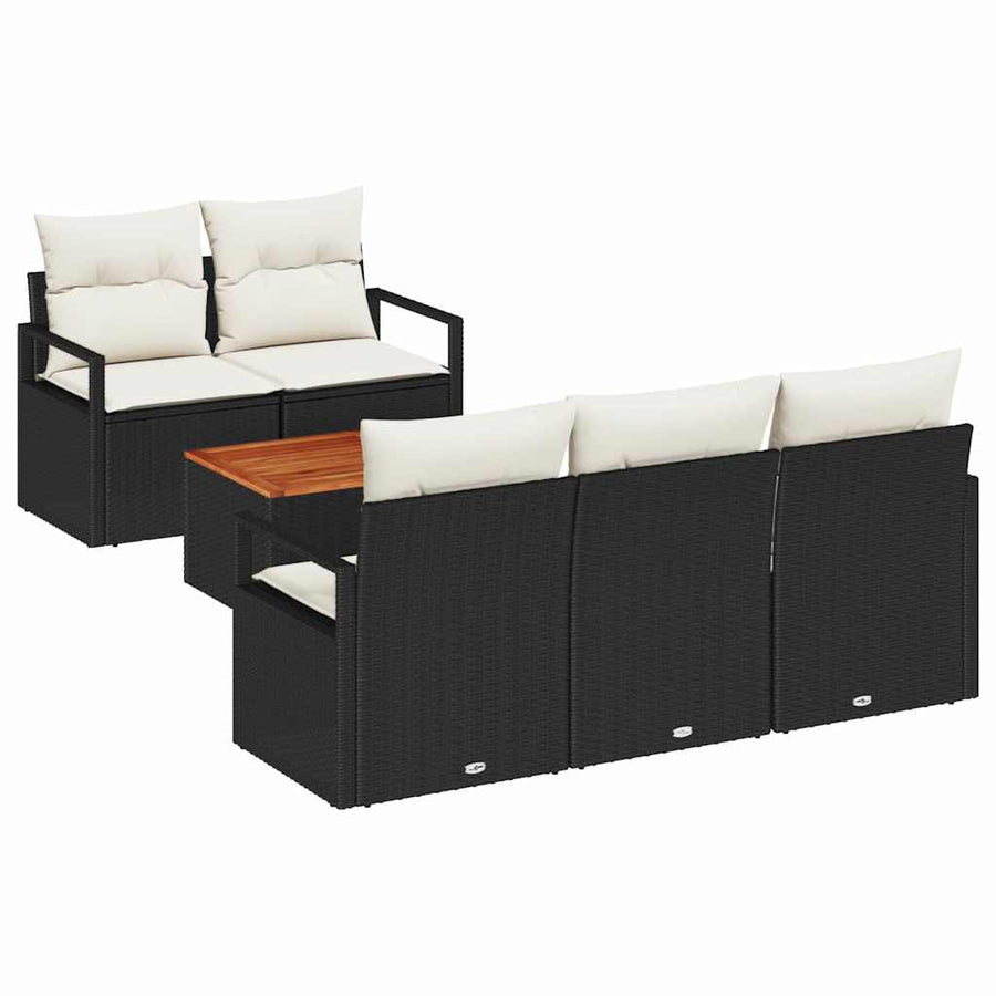 Tuinbankenset met kussen 6 pcs Zwart poly rattan
