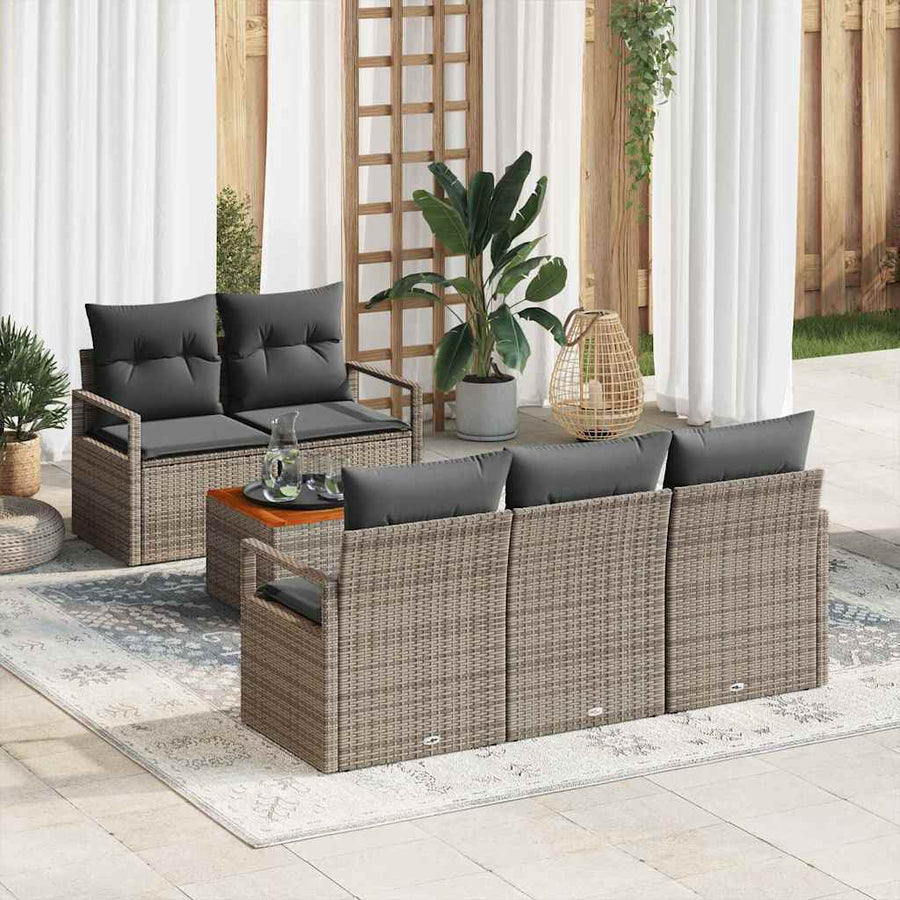 Tuinbankenset met kussen 6 pcs Grijs poly rattan