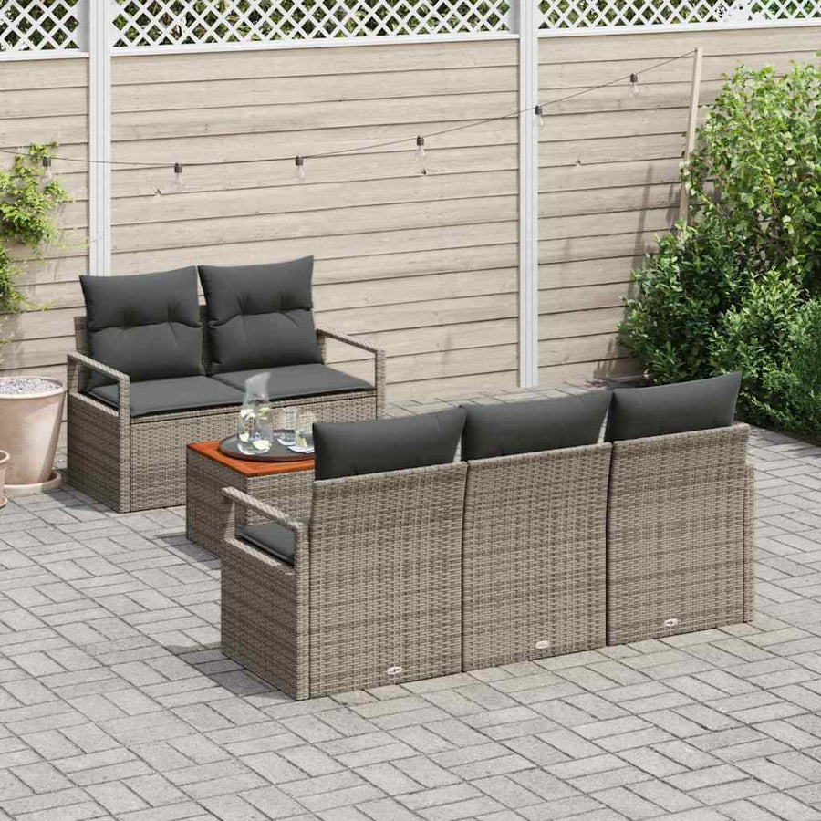 Tuinbankenset met kussen 6 pcs Grijs poly rattan