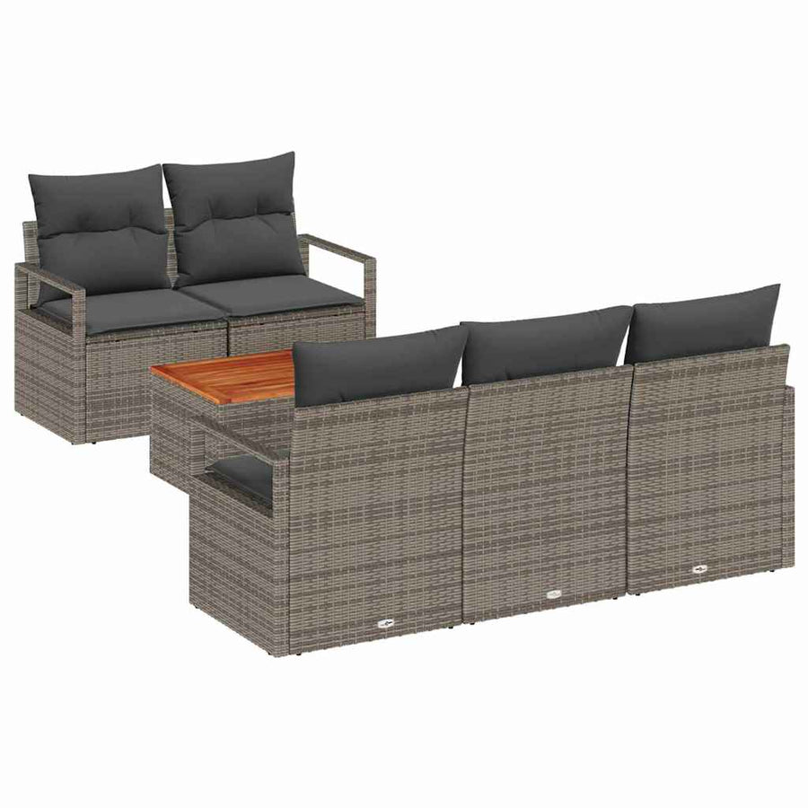 Tuinbankenset met kussen 6 pcs Grijs poly rattan