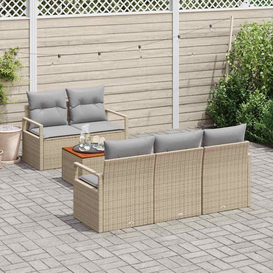 Tuinbankenset met kussen 6 pcs Beige poly rattan