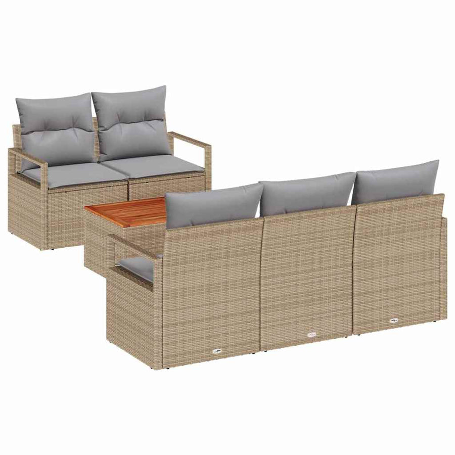Tuinbankenset met kussen 6 pcs Beige poly rattan
