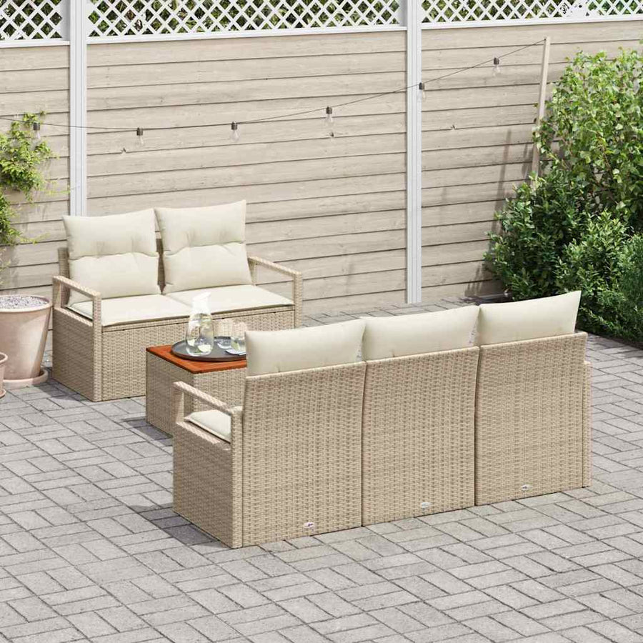Tuinbankenset met kussen 6 pcs Beige poly rattan