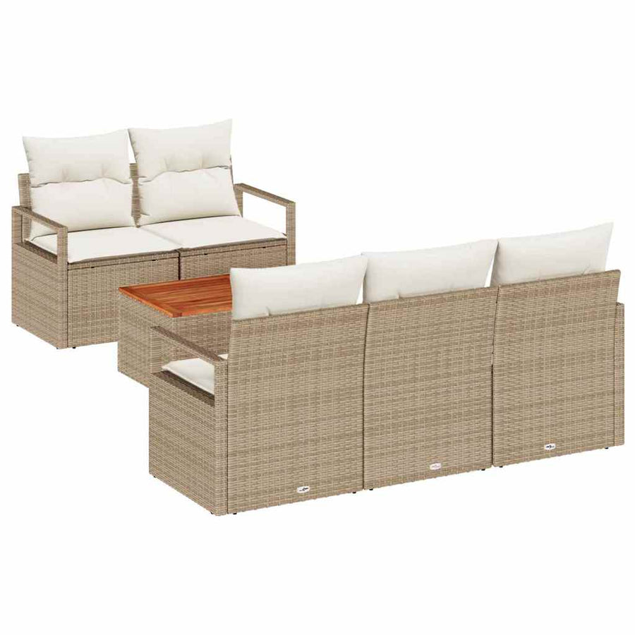 Tuinbankenset met kussen 6 pcs Beige poly rattan
