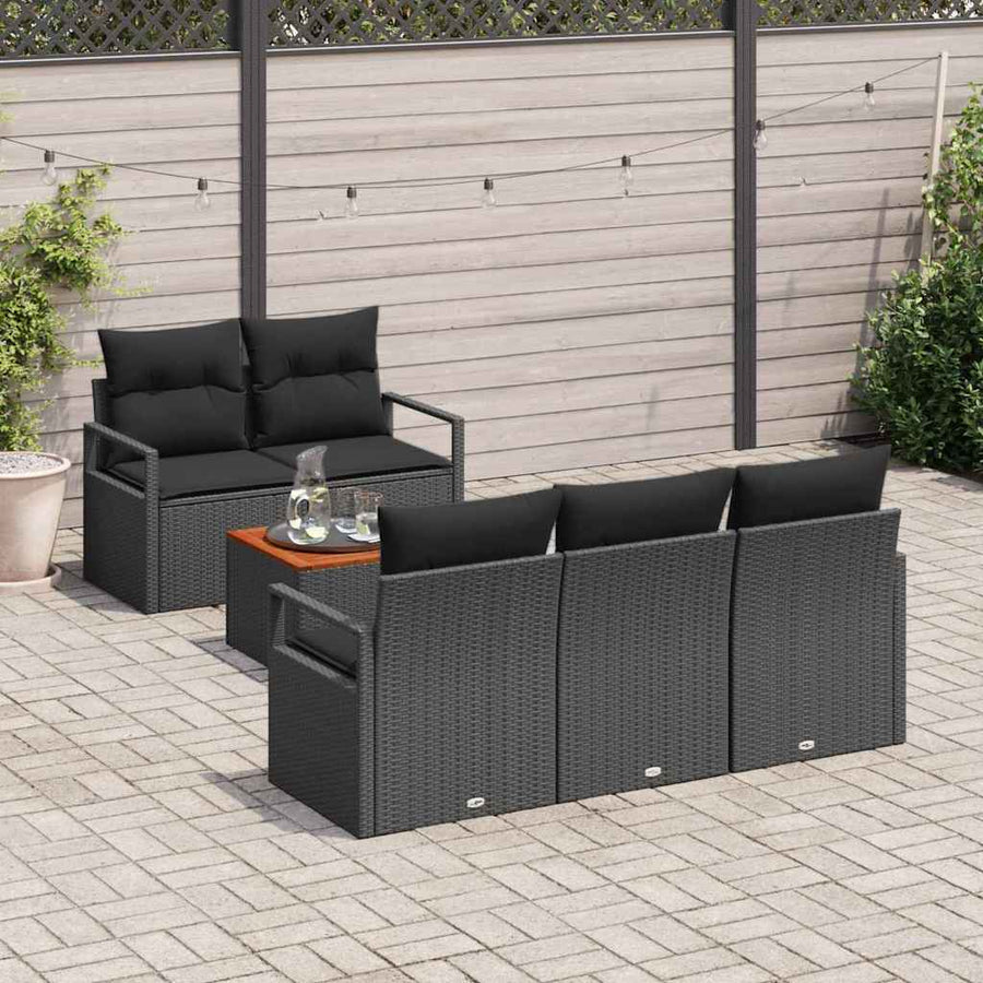 Tuinbankenset met kussen 6 pcs Zwart poly rattan