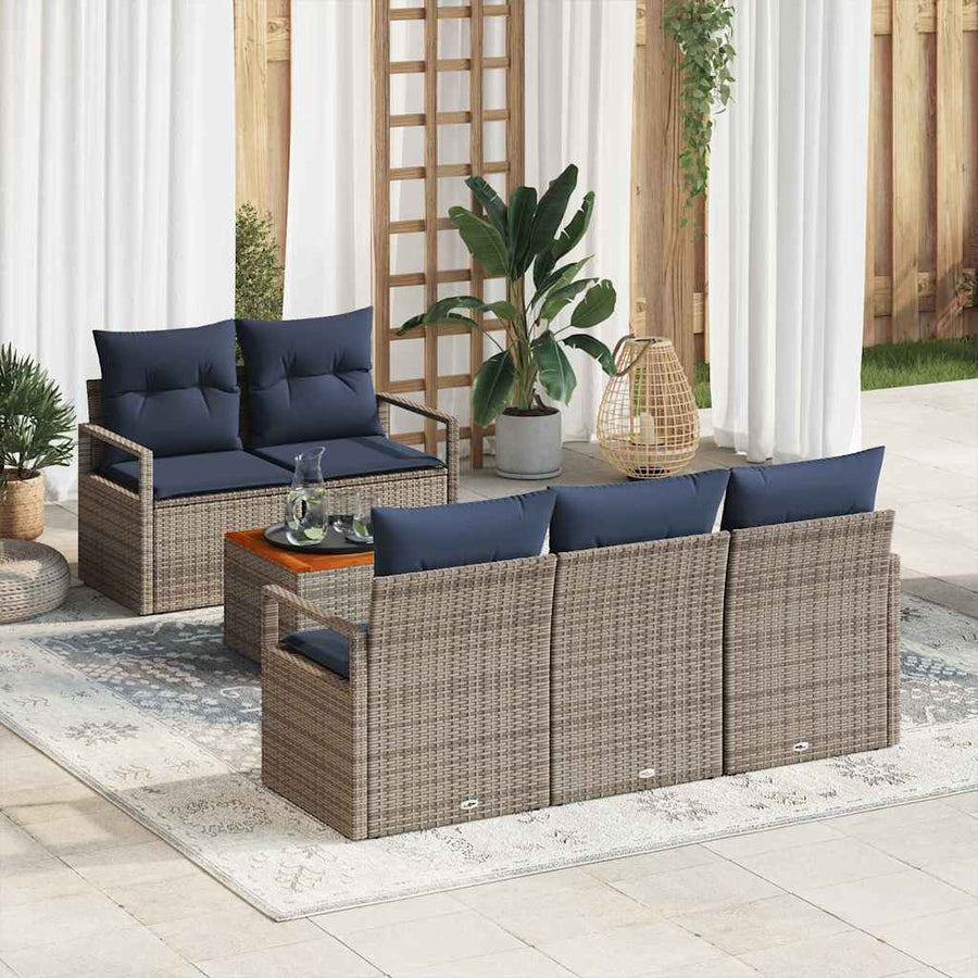 Tuinbankenset met kussen 6 pcs Grijs poly rattan