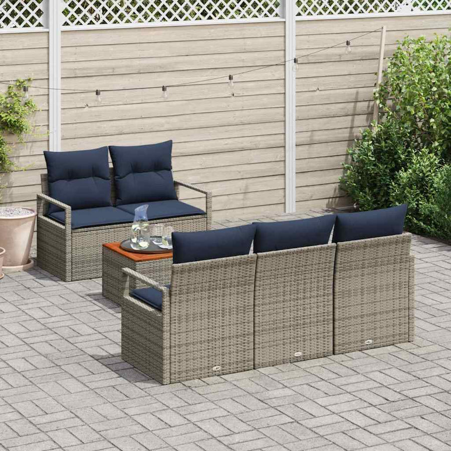 Tuinbankenset met kussen 6 pcs Grijs poly rattan