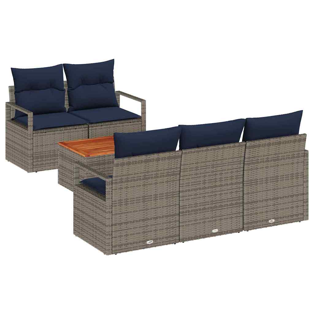 Tuinbankenset met kussen 6 pcs Grijs poly rattan