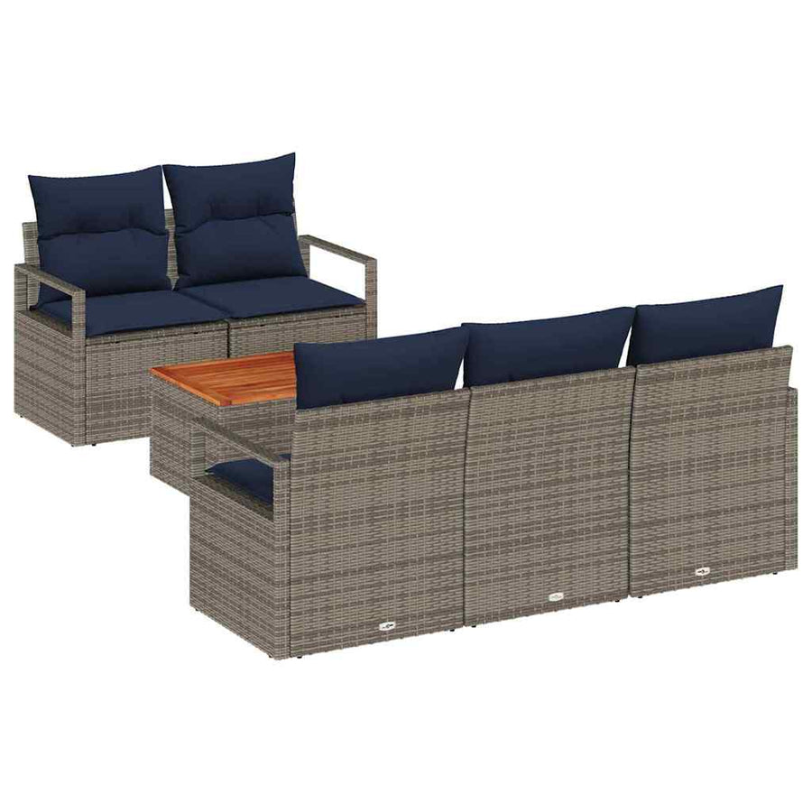 Tuinbankenset met kussen 6 pcs Grijs poly rattan