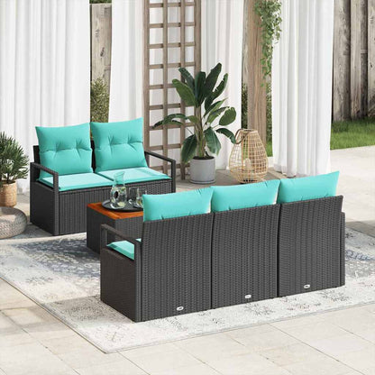 Tuinbankenset met kussen 6 pcs Zwart poly rattan