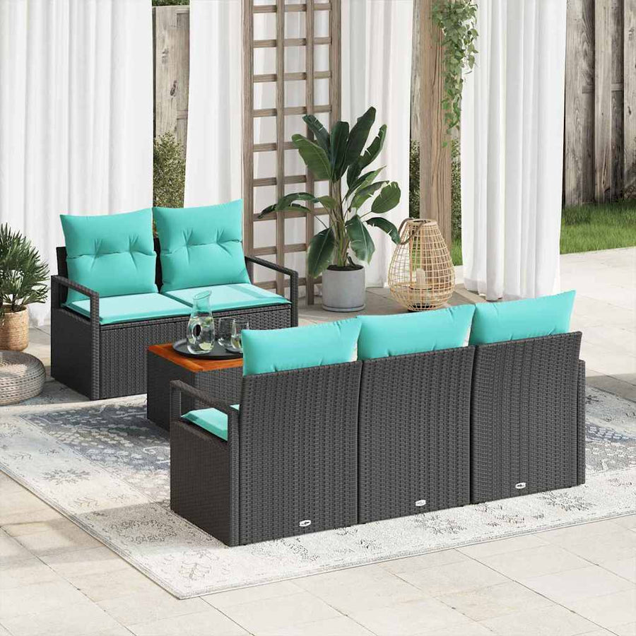 Tuinbankenset met kussen 6 pcs Zwart poly rattan