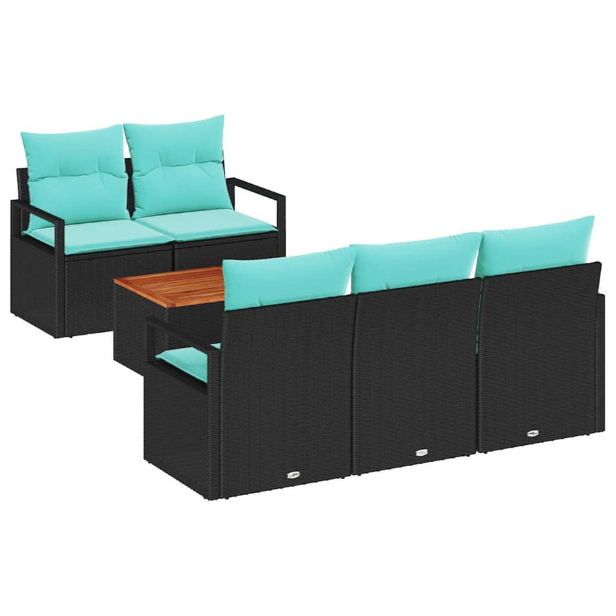 Tuinbankenset met kussen 6 pcs Zwart poly rattan