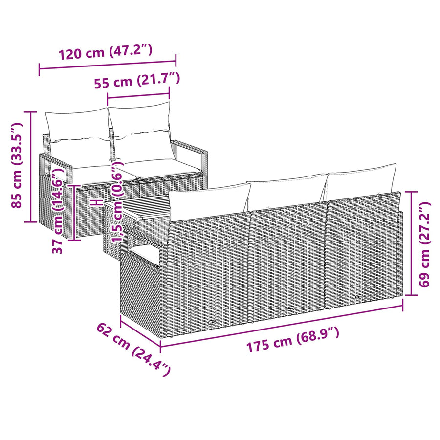 Tuinbankenset met kussen 6 pcs Zwart poly rattan