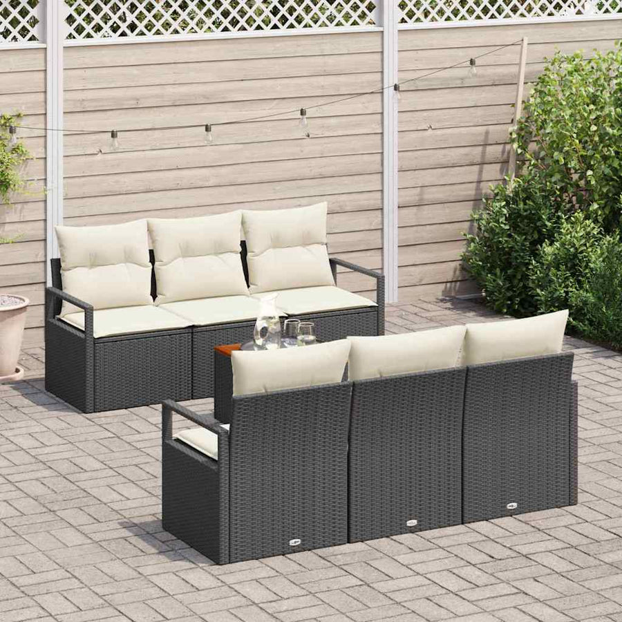 Tuinbankenset met kussen 7 pcs Zwart poly rattan