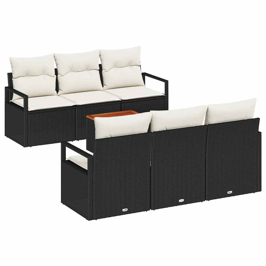 Tuinbankenset met kussen 7 pcs Zwart poly rattan