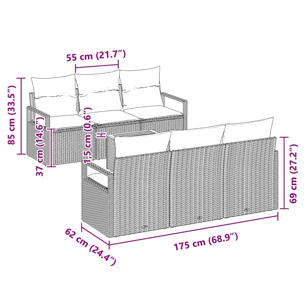 Tuinbankenset met kussen 7 pcs Zwart poly rattan
