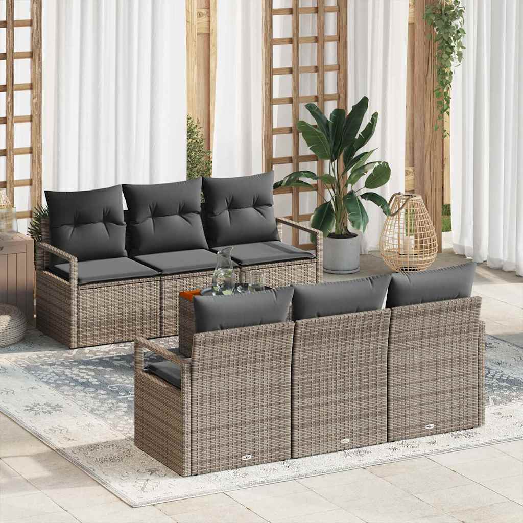 Tuinbankenset met kussen 7 pcs Grijs poly rattan
