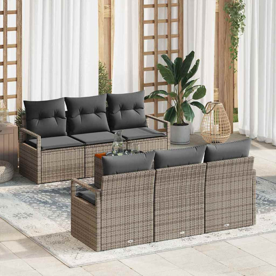 Tuinbankenset met kussen 7 pcs Grijs poly rattan