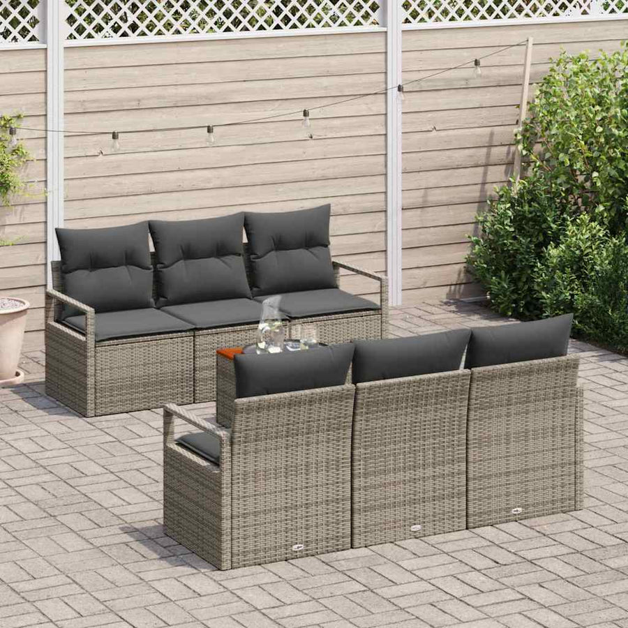 Tuinbankenset met kussen 7 pcs Grijs poly rattan