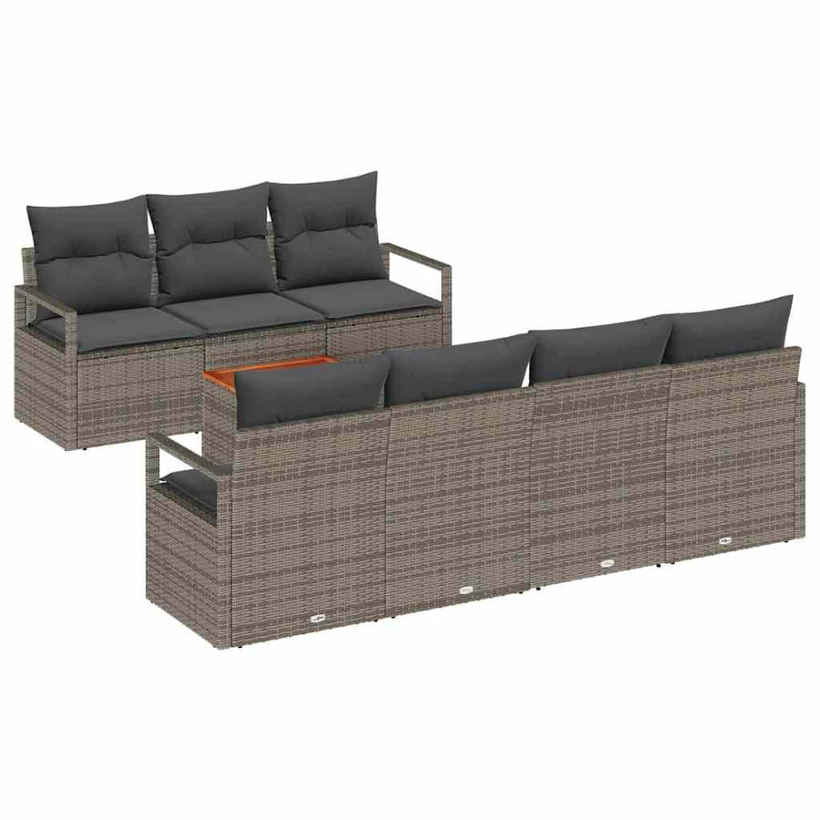 Tuinbankenset met kussen 7 pcs Grijs poly rattan