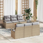 Tuinset poly rattan acaciahout beige 7-delig