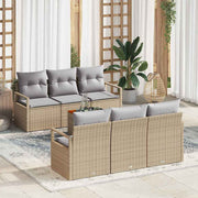 Tuinset poly rattan acaciahout beige 7-delig