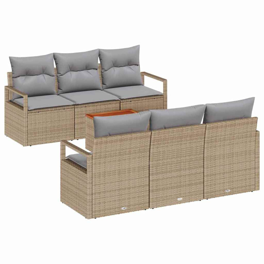 Tuinbankenset met kussen 7 pcs Beige poly rattan