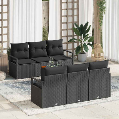 Tuinbankenset met kussen 7 pcs Zwart poly rattan