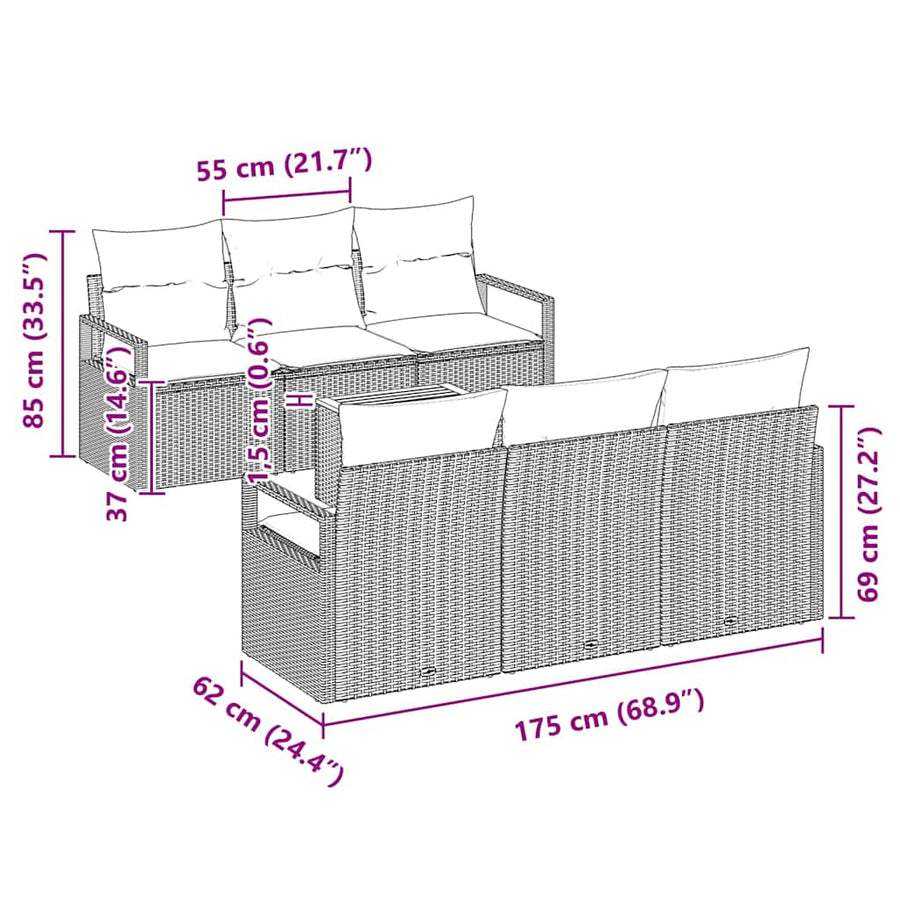 Tuinbankenset met kussen 7 pcs Zwart poly rattan