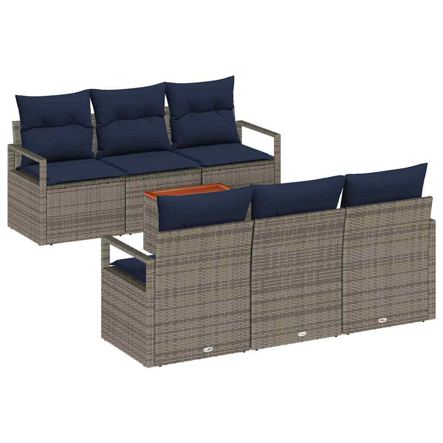 Tuinbankenset met kussen 7 pcs Grijs poly rattan