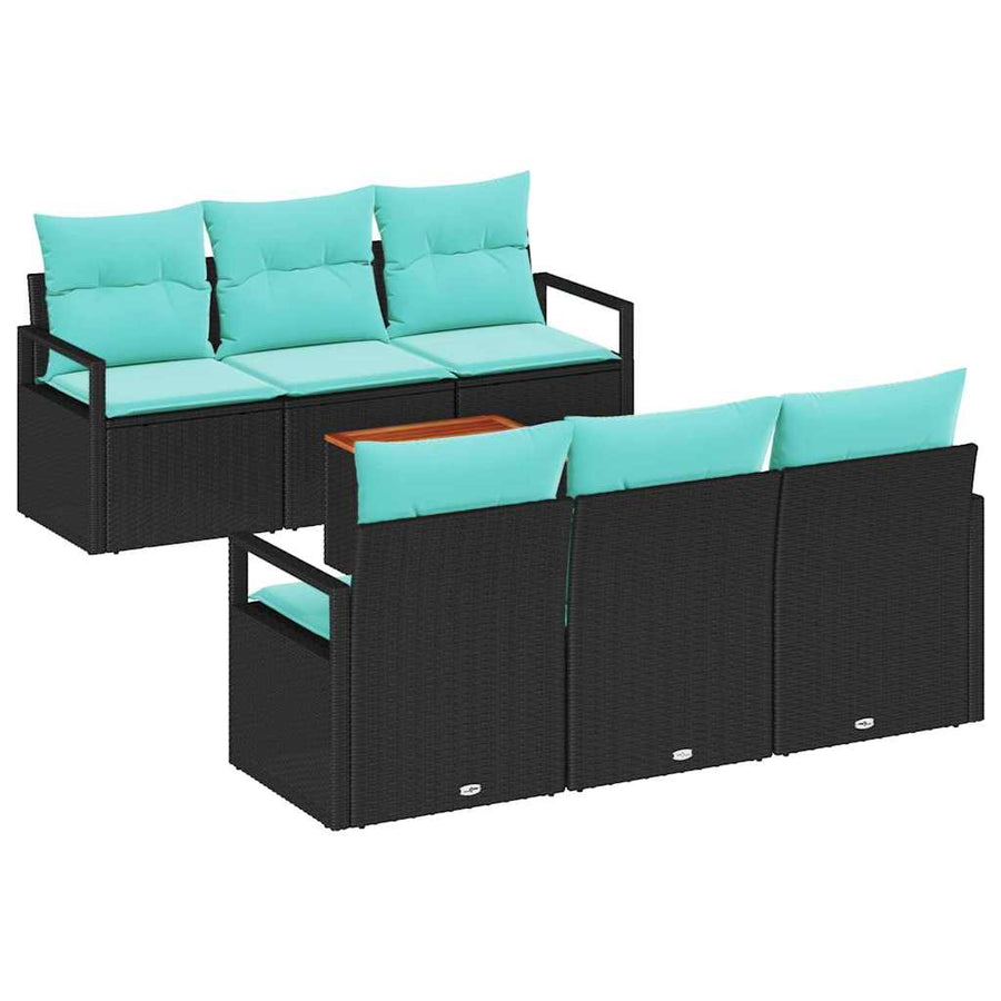 Tuinbankenset met kussen 7 pcs Zwart poly rattan