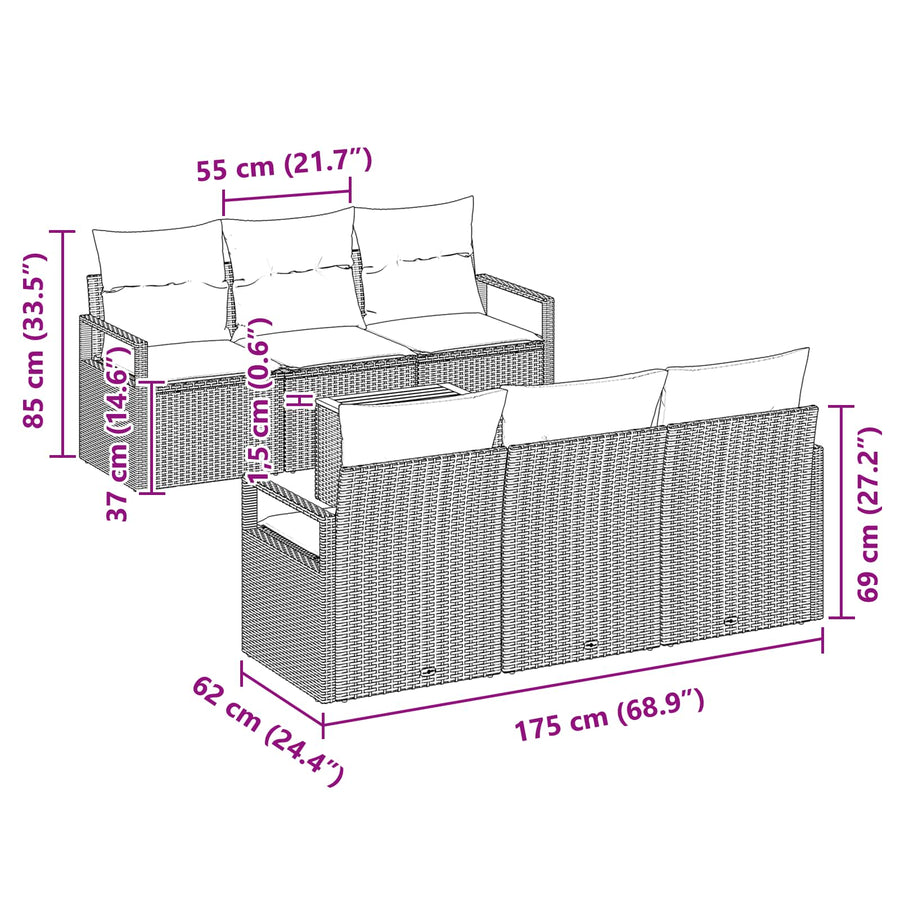 Tuinbankenset met kussen 7 pcs Zwart poly rattan