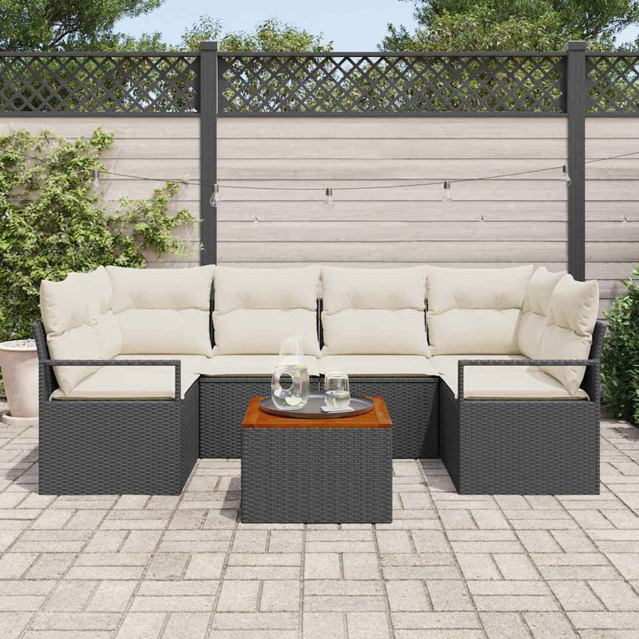 Tuinbankenset met kussen 7 pcs Zwart poly rattan