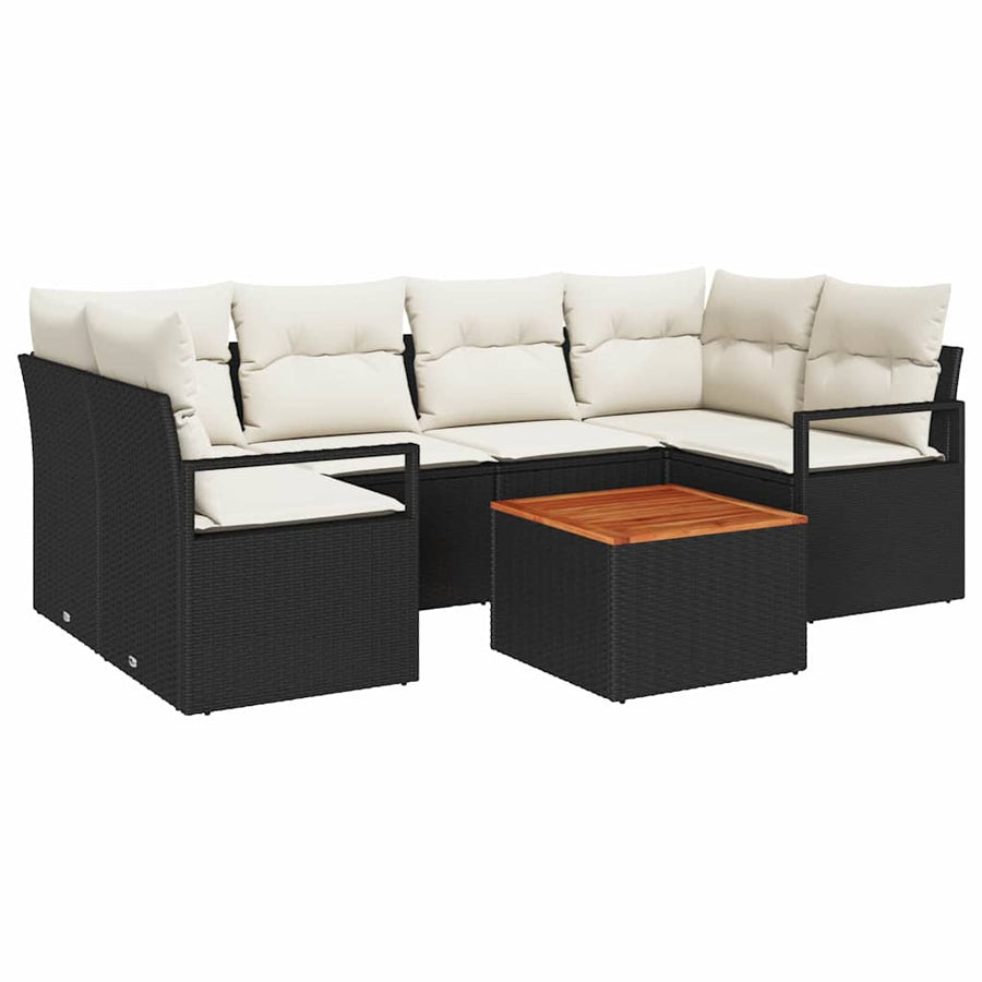 Tuinbankenset met kussen 7 pcs Zwart poly rattan