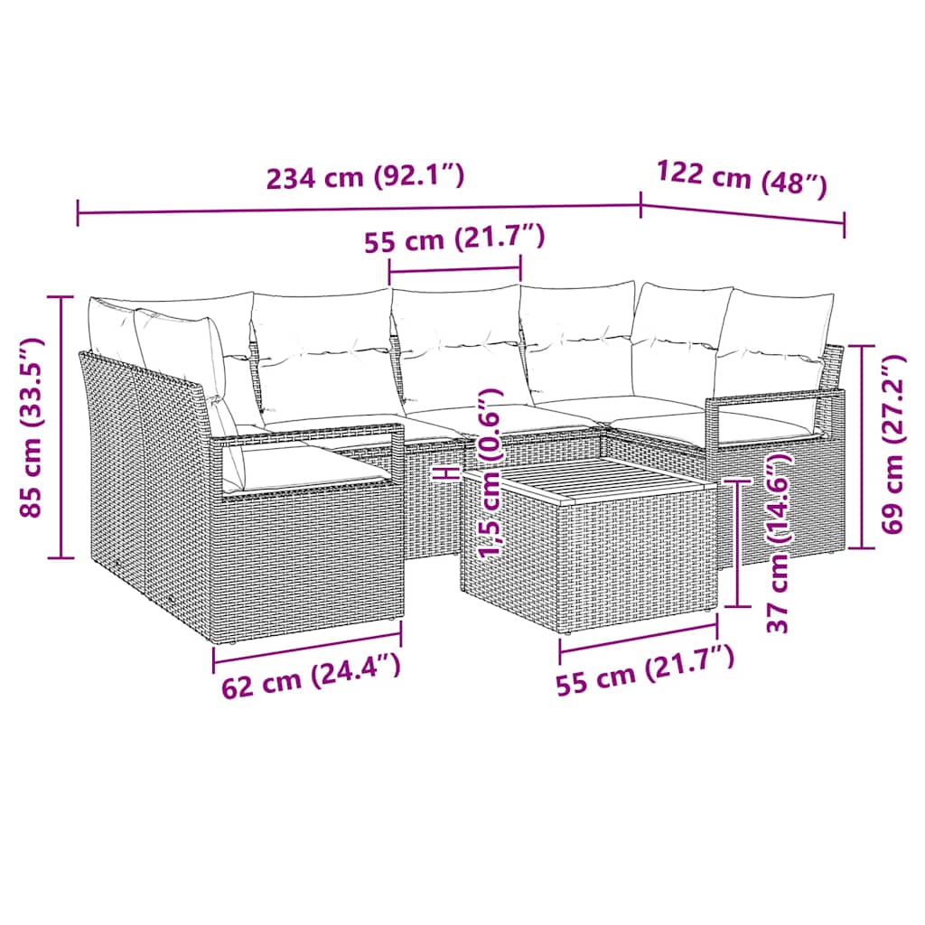 Tuinbankenset met kussen 7 pcs Zwart poly rattan