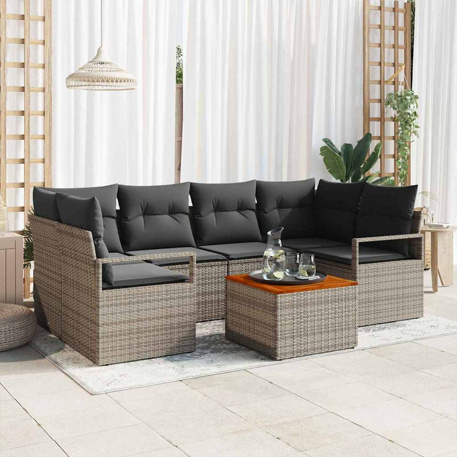 Tuinbankenset met kussen 7 pcs Grijs poly rattan