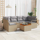 Tuinbankenset poly rattan acaciahout 7-delig beige