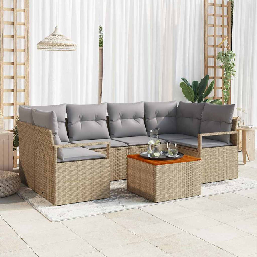 Tuinbankenset met kussen 7 pcs Beige poly rattan