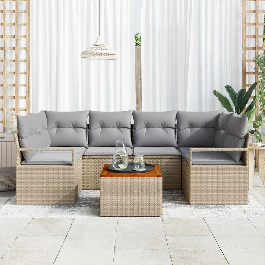 Tuinbankenset met kussen 7 pcs Beige poly rattan