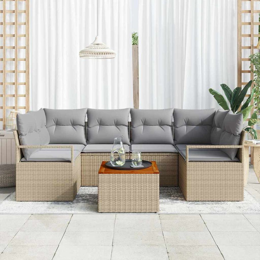 Tuinbankenset met kussen 7 pcs Beige poly rattan