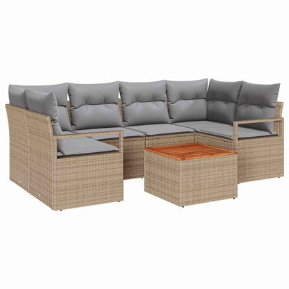 Tuinbankenset met kussen 7 pcs Beige poly rattan