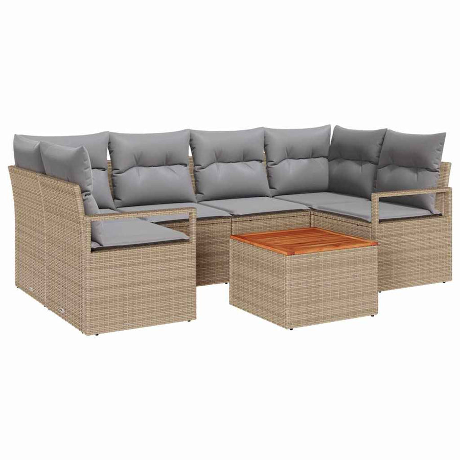 Tuinbankenset met kussen 7 pcs Beige poly rattan