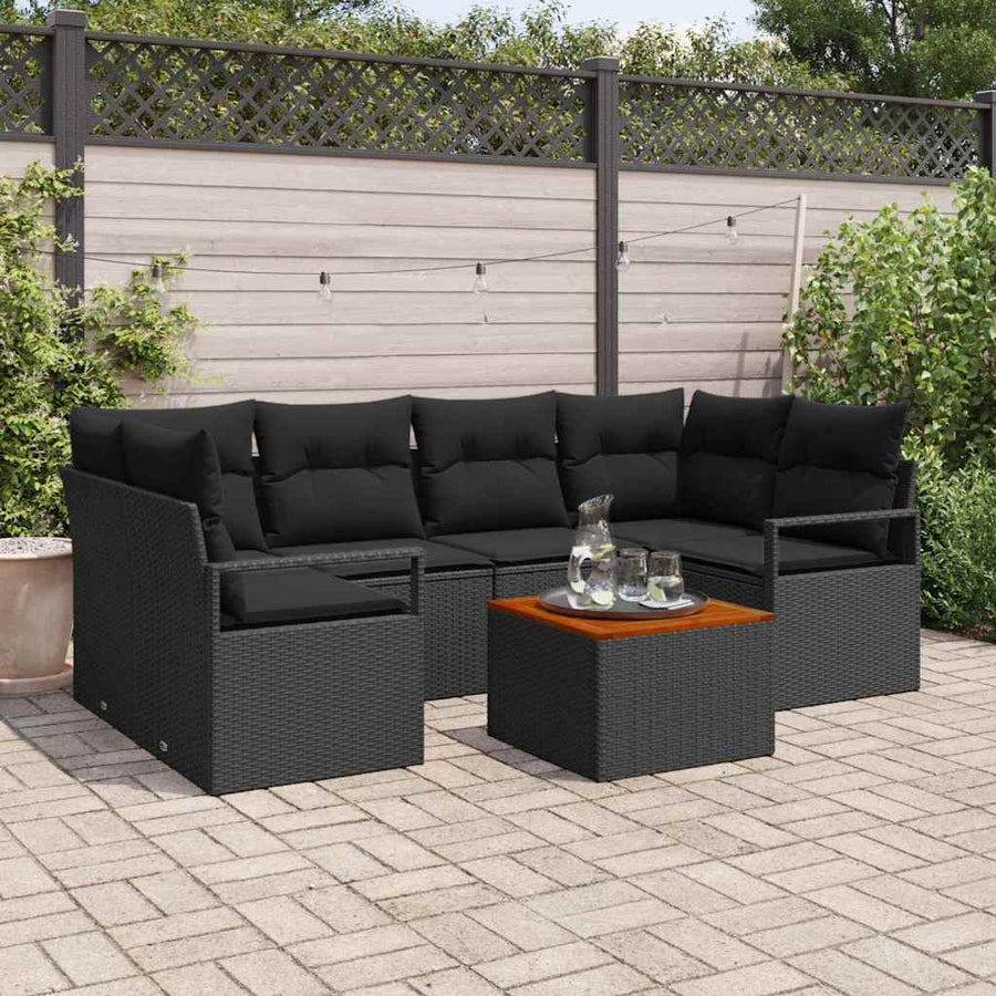 Tuinbankenset met kussen 7 pcs Zwart poly rattan