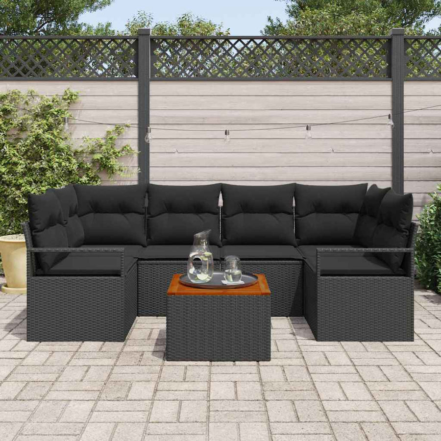 Tuinbankenset met kussen 7 pcs Zwart poly rattan