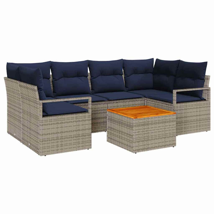 Tuinbankenset met kussen 7 pcs Grijs poly rattan