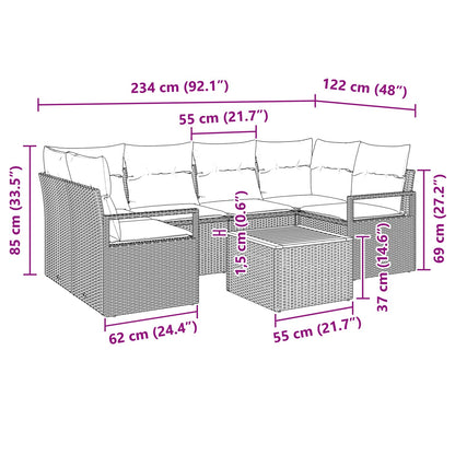 Tuinbankenset met kussen 7 pcs Grijs poly rattan