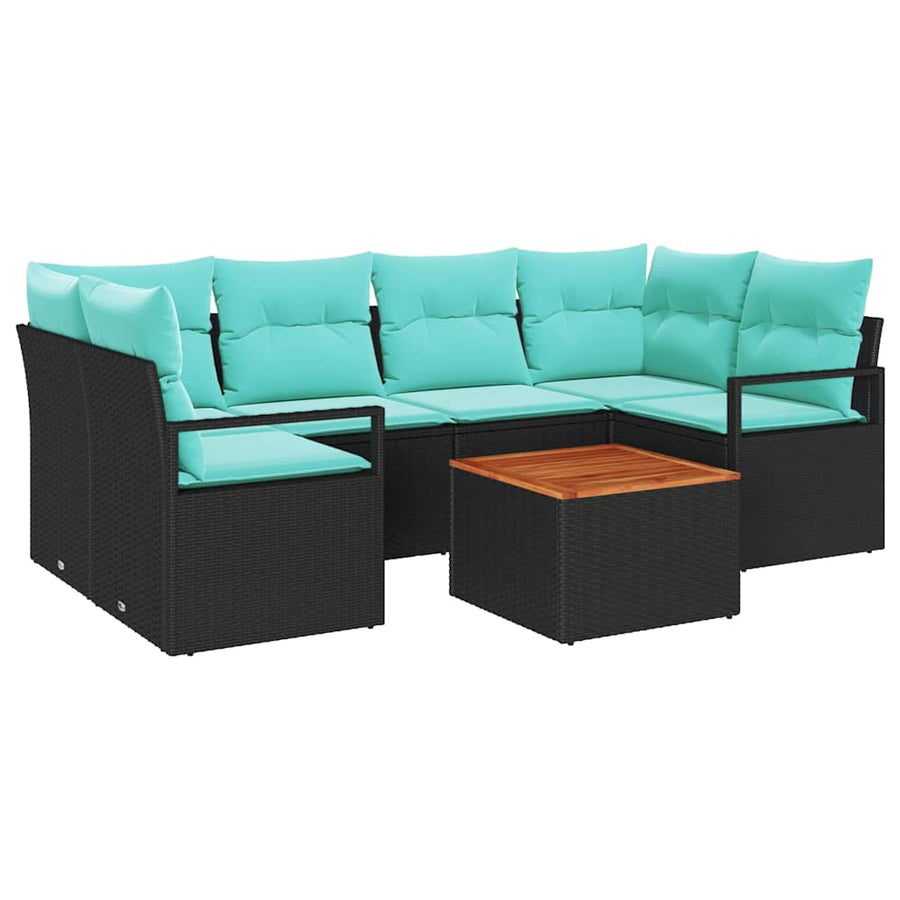 Tuinbankenset met kussen 7 pcs Zwart poly rattan