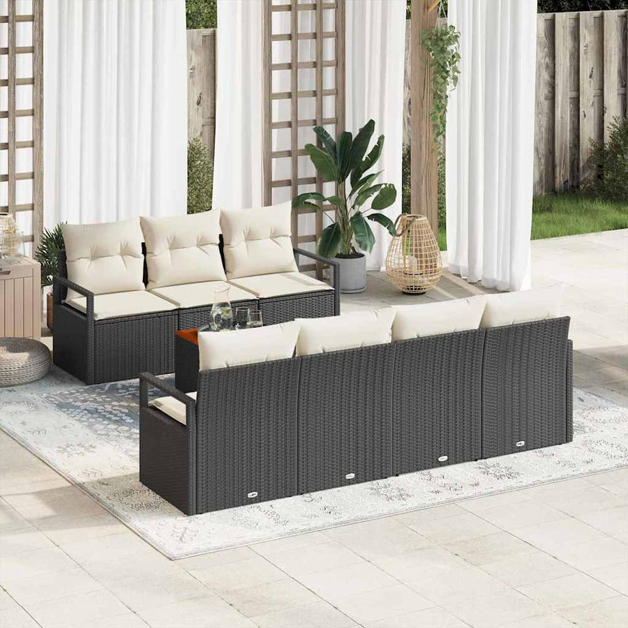 Tuinbankenset met kussen 8 pcs Zwart poly rattan
