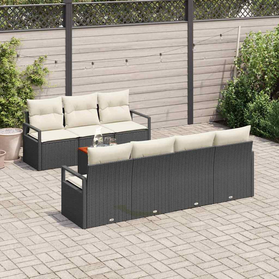 Tuinbankenset met kussen 8 pcs Zwart poly rattan